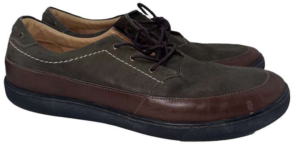 Tommy Bahama Yorke Mens 13M Olive Brown Leather Lace Up Boat Shoes